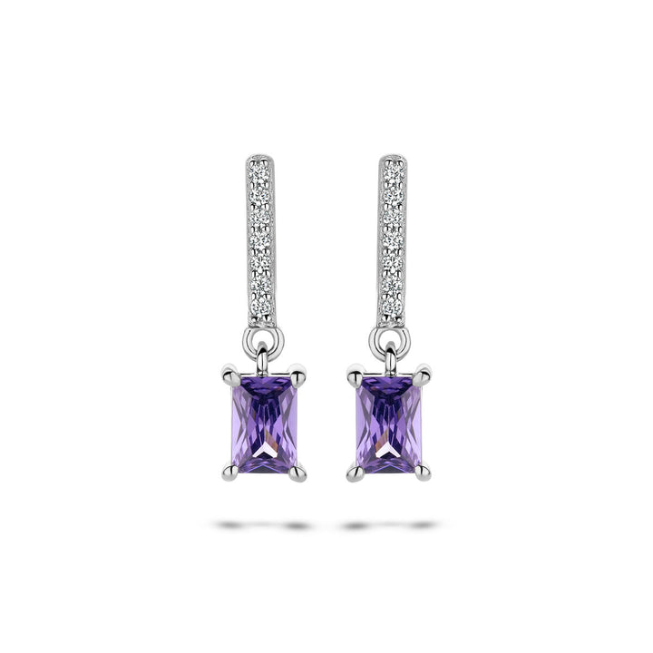 oorhangers amethistkleurig en wit zirkonia zilver gerhodineerd