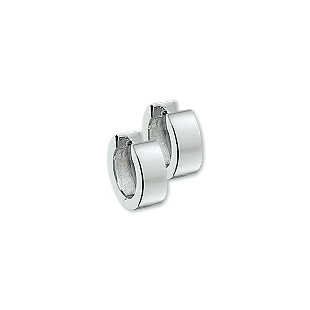 Boucles d'oreilles en argent rhodié, de forme plate et lisse.
