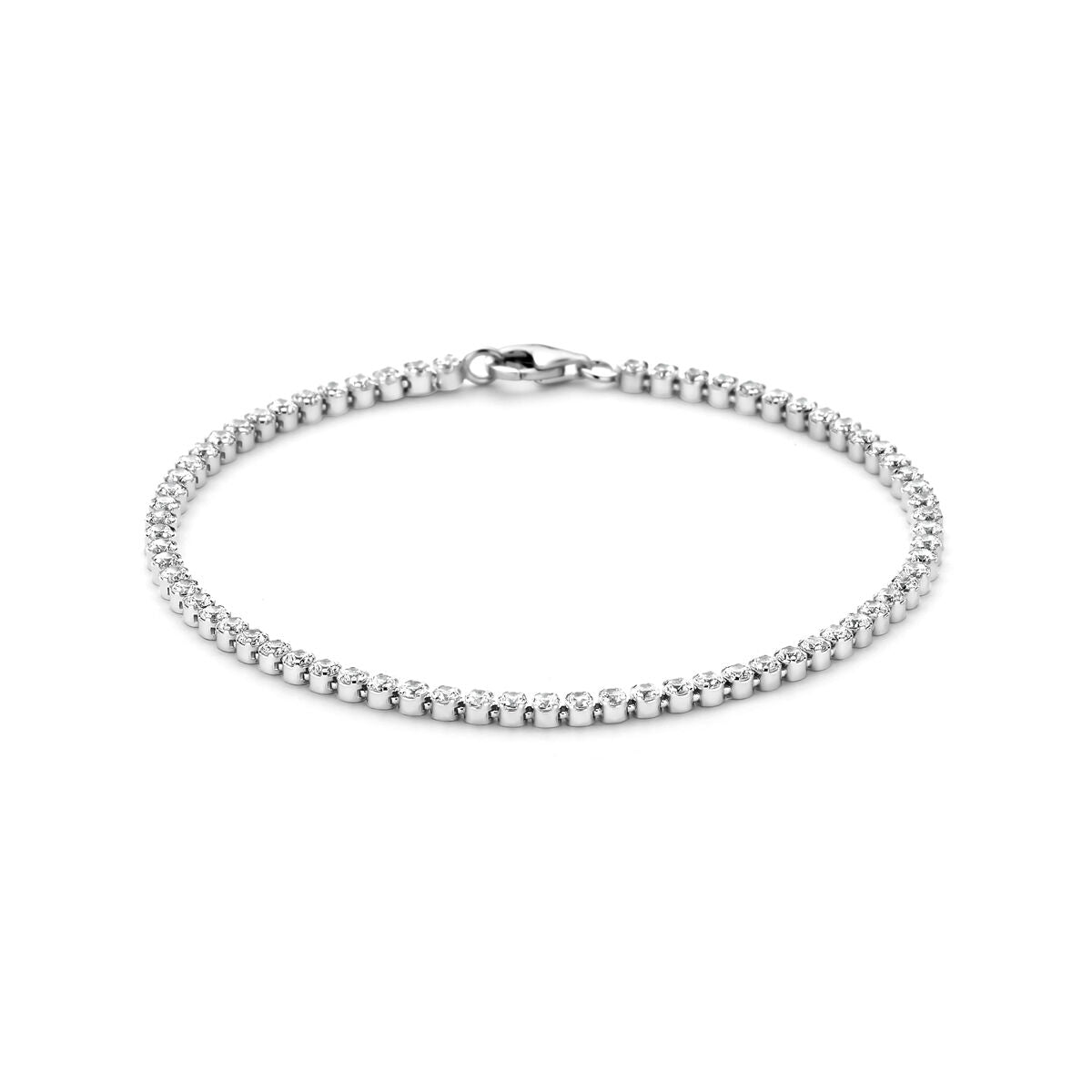 Bracelet en argent rhodié avec des zircons de 2,5 mm, design élégant et brillant.