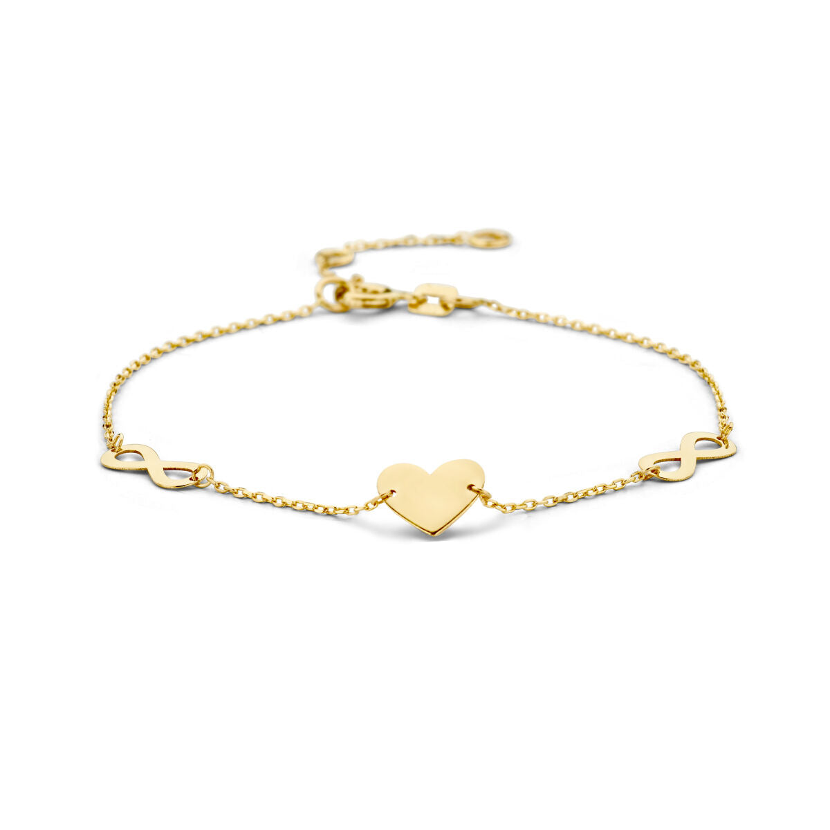 Bracelet en or 14K avec un cœur et un symbole d'infini.