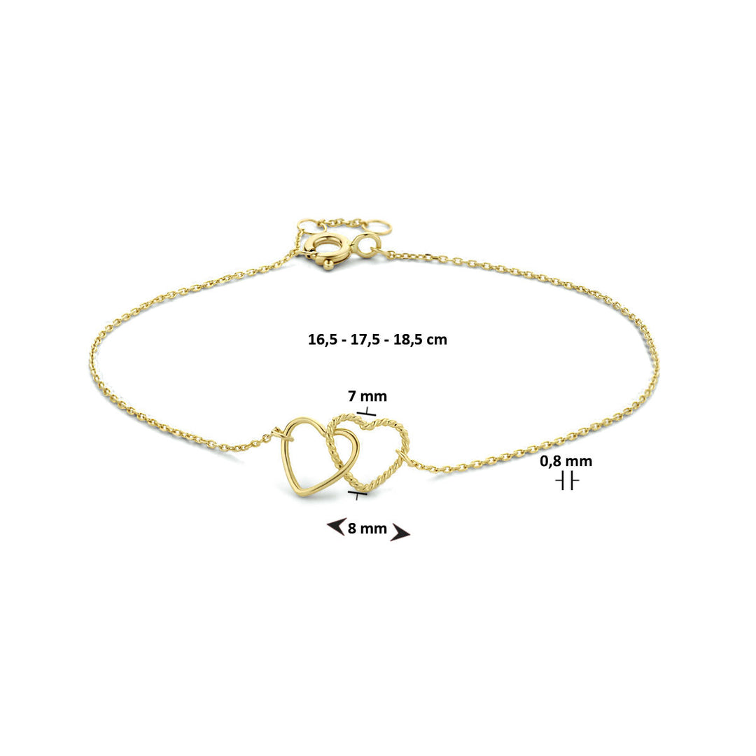 armband hartjes 16,5 - 17,5 - 18,5 cm 14K geelgoud