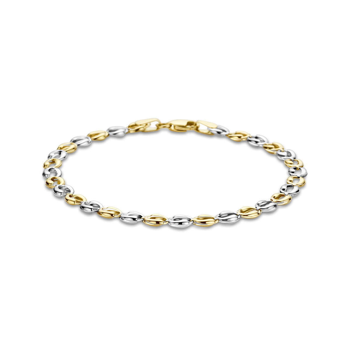 Bracelet bicolore en or 14K avec maillons ovales argentés et dorés.