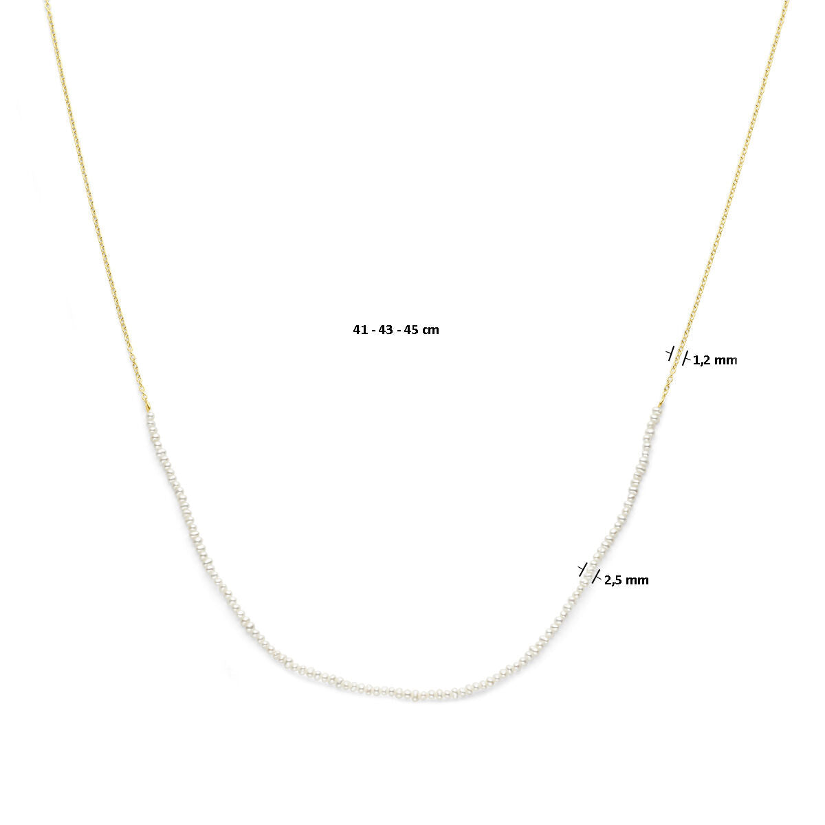 collier perles 41 - 45 cm 3 microns argent plaqué or (jaune)