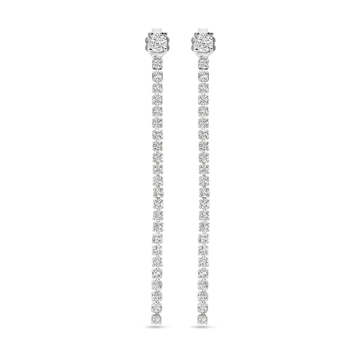 Boucles d'oreilles en argent rhodié avec zirconia, longues de 55 mm, ornées de pierres brillantes.