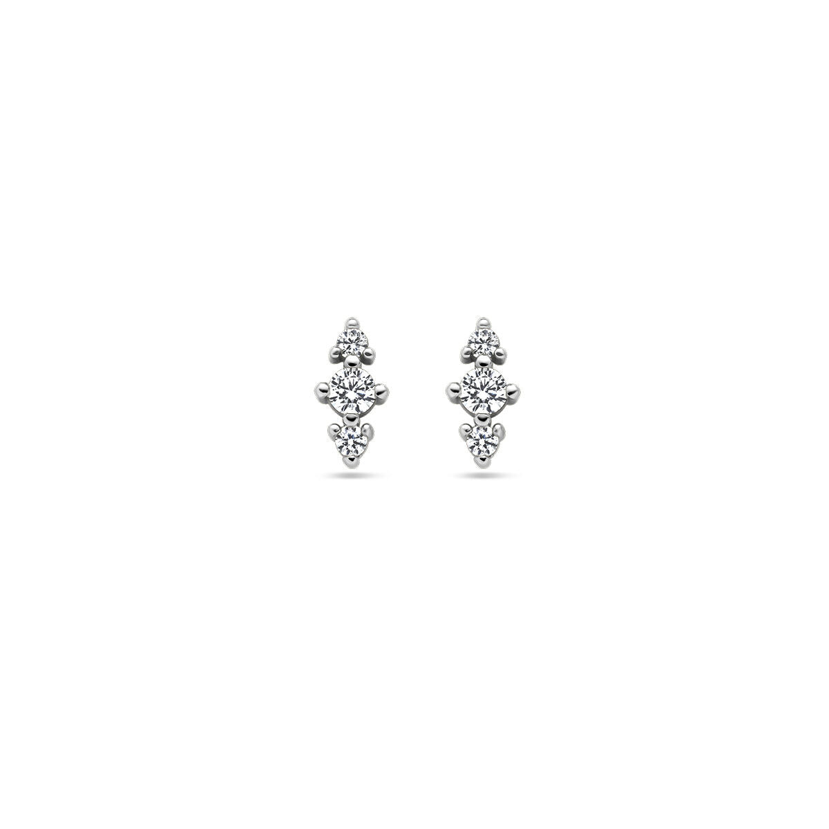 Boucles d'oreilles en argent rhodié avec zircones, formées de plusieurs pierres brillantes.