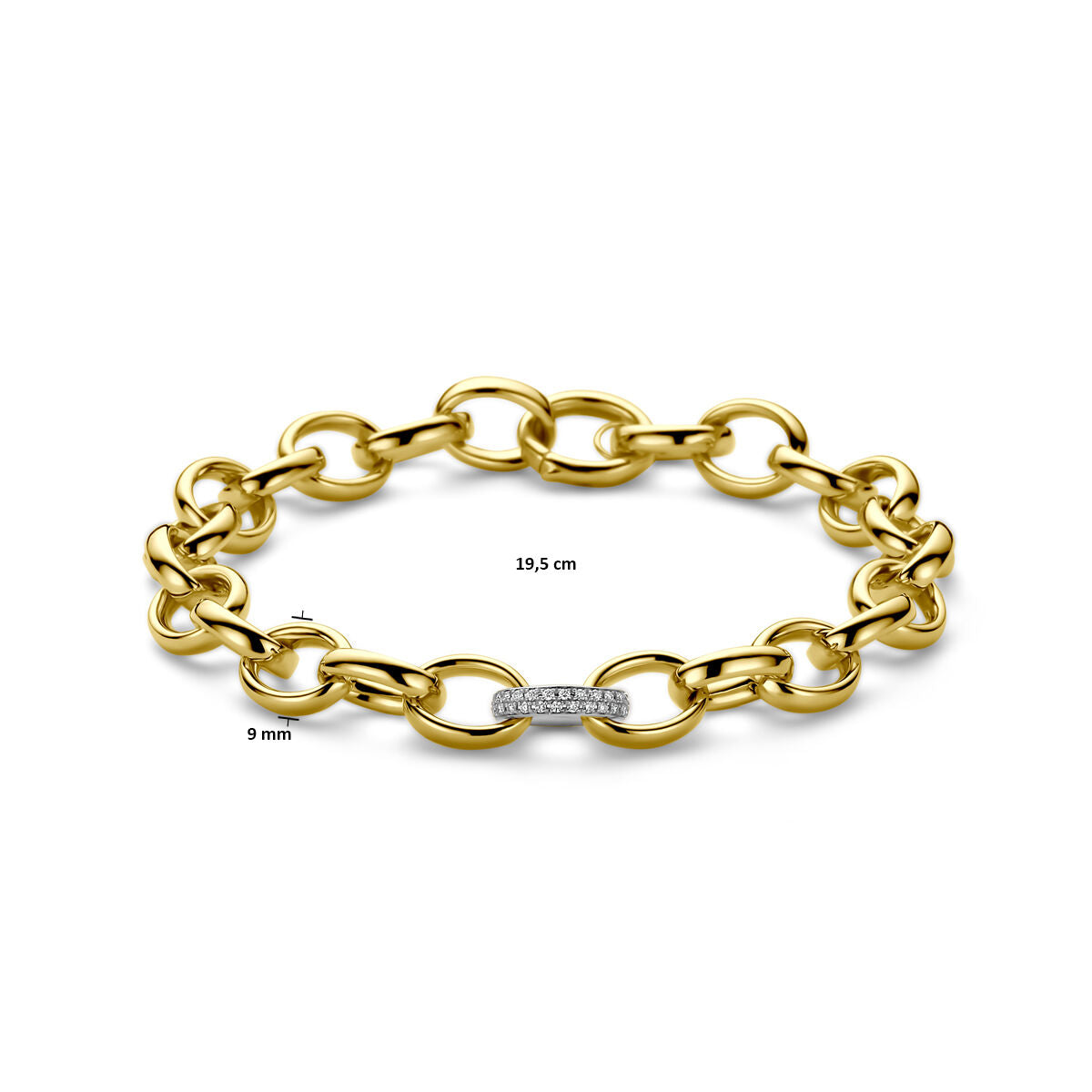 bracelet fantaisie maille diamant 0.18ct h si 9 mm 19,5 cm or bicolore or jaune/blanc