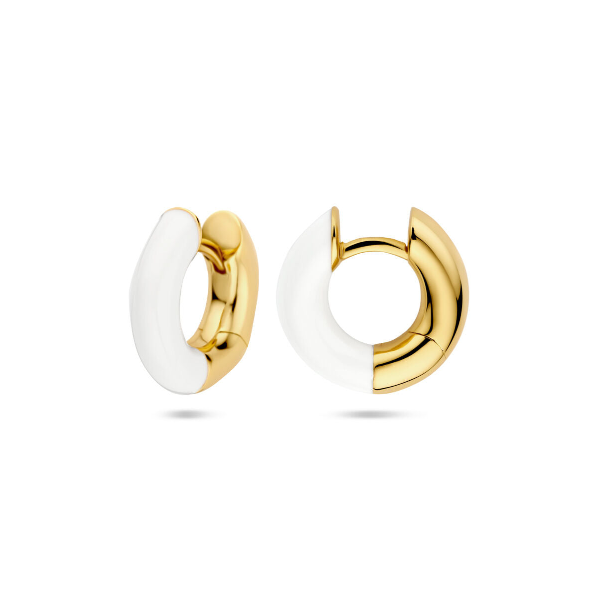 créoles en argent plaqué or (jaune) émaillé blanc 4 mm 1 micron