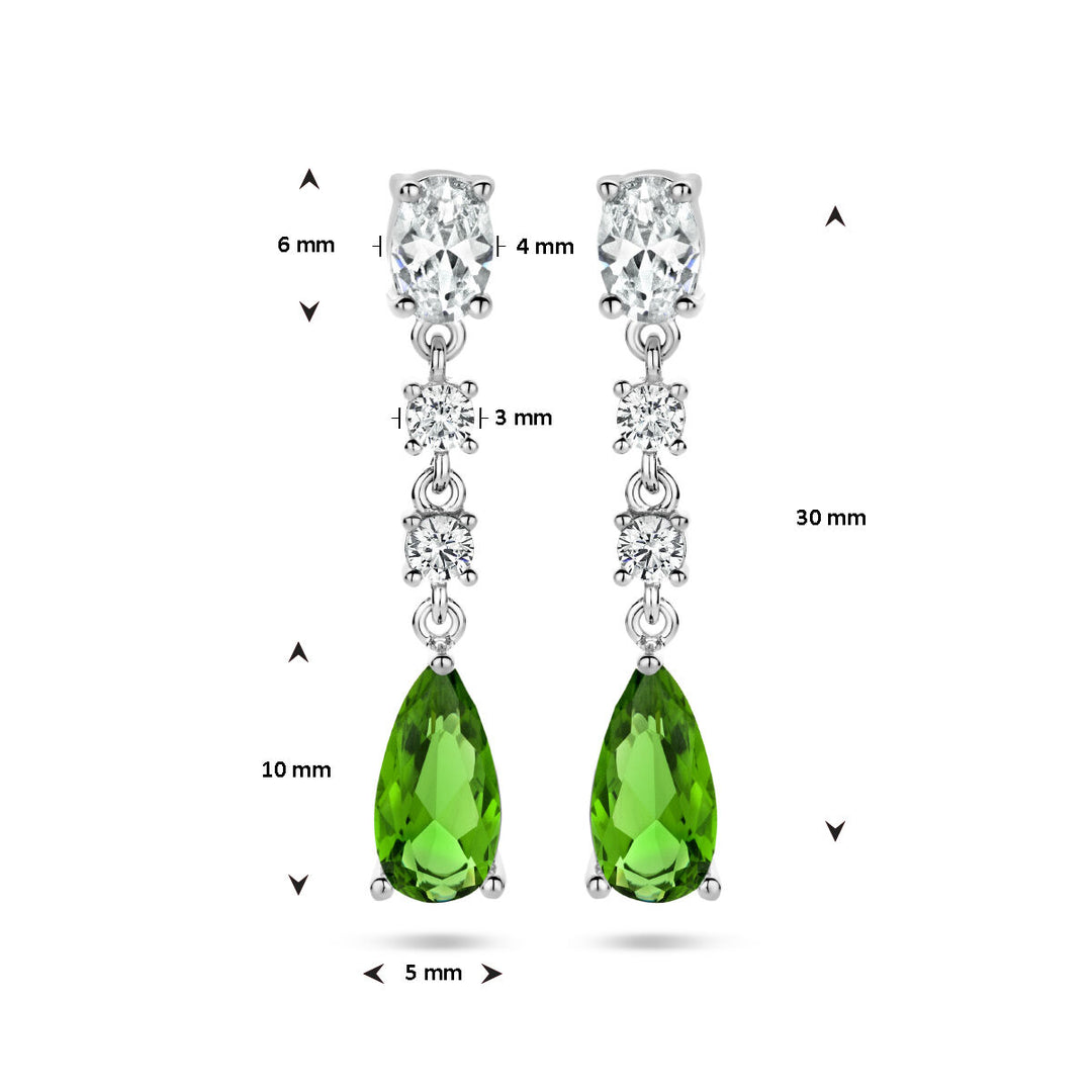 oorhangers wit en groen zirkonia zilver gerhodineerd