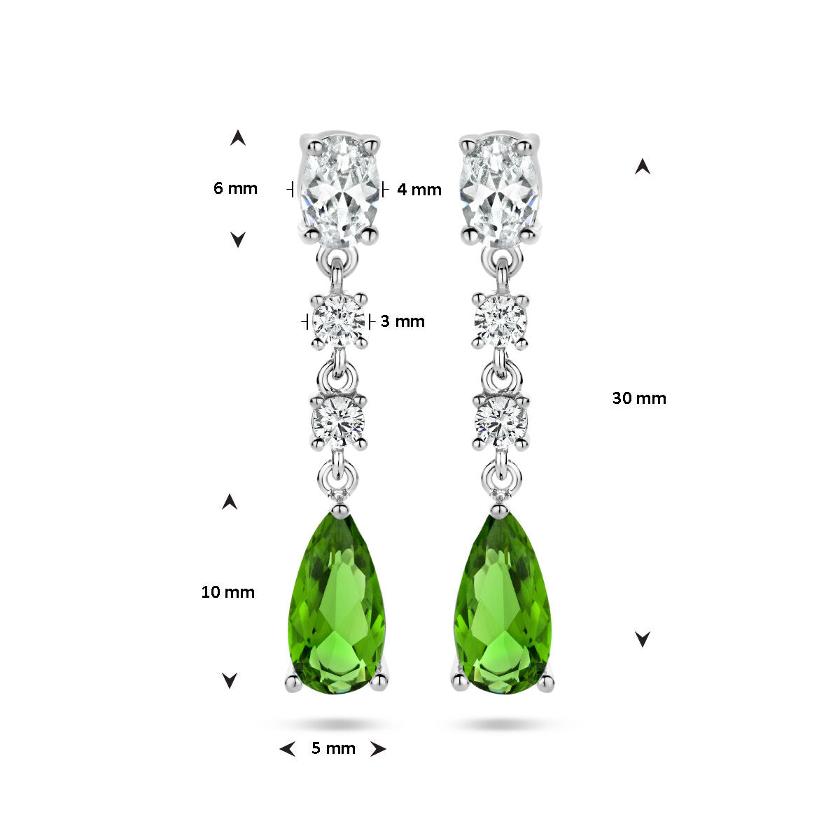 boucles d'oreilles blanc et vert zircone argent rhodié