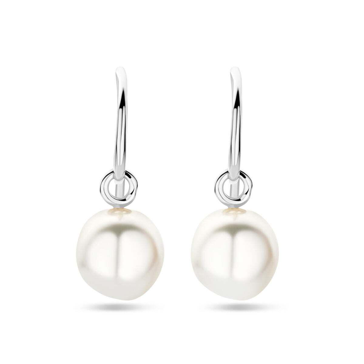 Boucles d'oreilles en argent rhodié avec perles blanches de 24 mm.