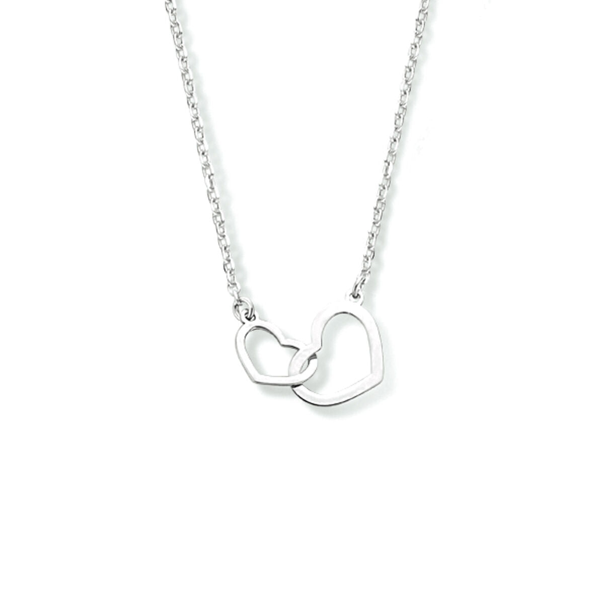 Collier en argent rhodié avec deux cœurs entrelacés, longueur de 40 + 4 cm.