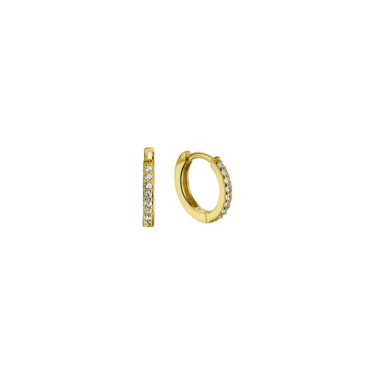 Boucles d'oreilles en or jaune 14K avec zircons de 1,5 mm, finition plate.