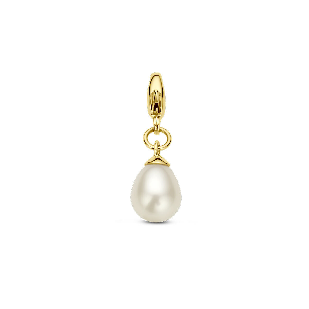 Pendentif en perle avec attache en or jaune 14K, forme goutte.