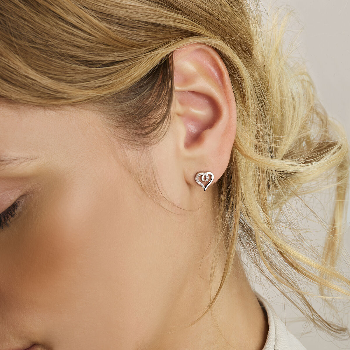 puces d'oreilles cœur et zircone argent rhodié