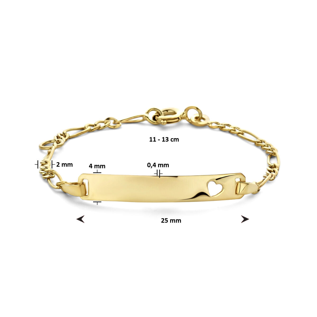 bracelet à graver en forme de cœur plaque 4,0 mm 9 carats