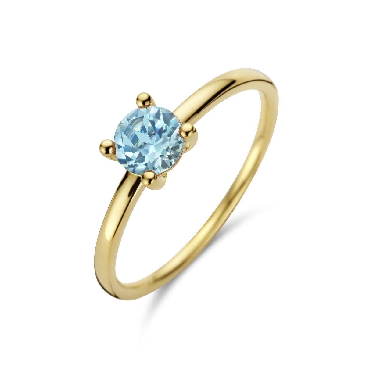 Bague en or jaune 14K avec topaze bleue ronde.