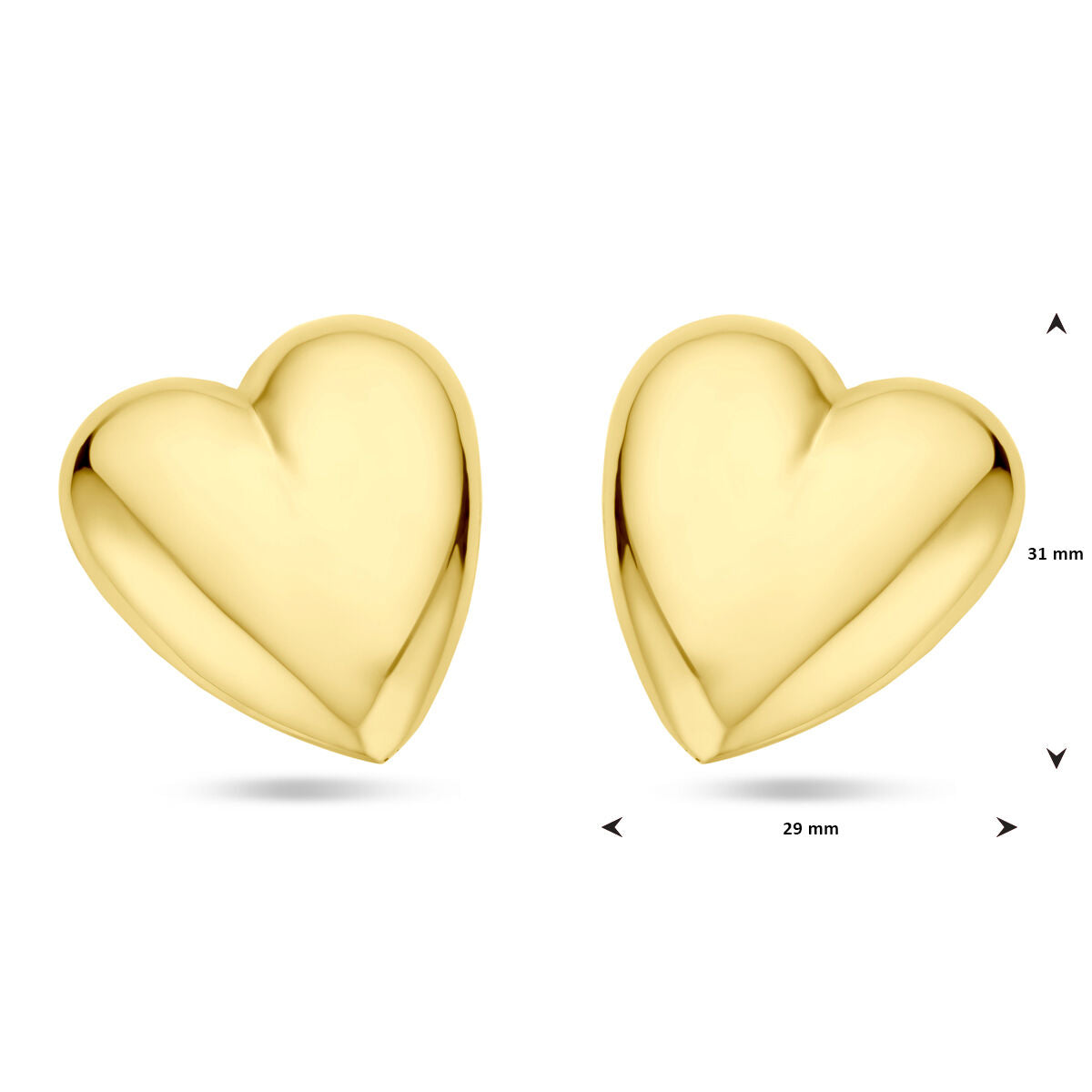 Van der Kooij Collection - puces d'oreilles cœur 31 mm 1 micron argent plaqué or (jaune)