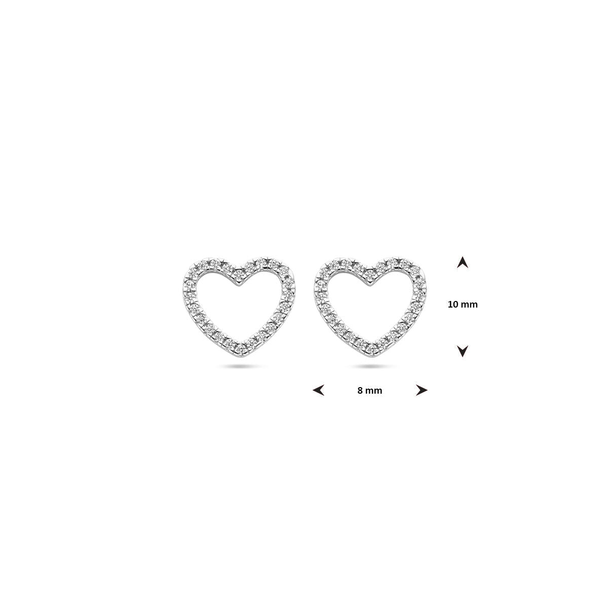 puces d'oreilles cœur zircone 10 mm argent rhodié
