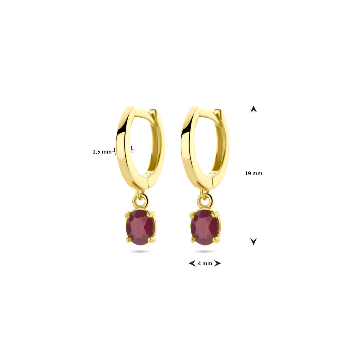 créoles rubis 19 mm or jaune 14K