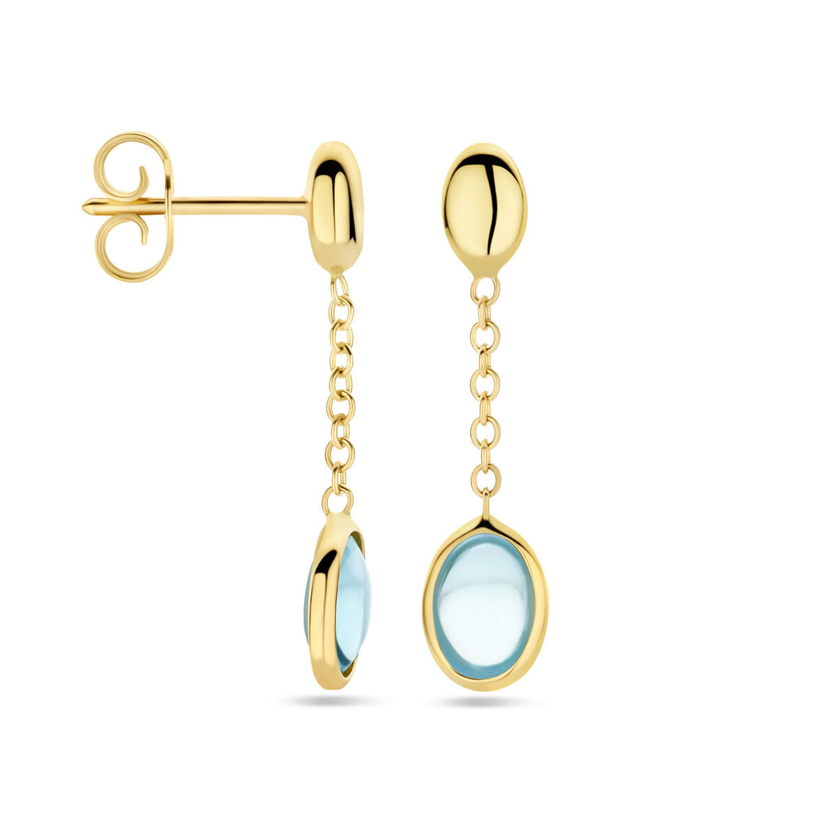 boucles d'oreilles topaze bleue 26 mm 14K or jaune