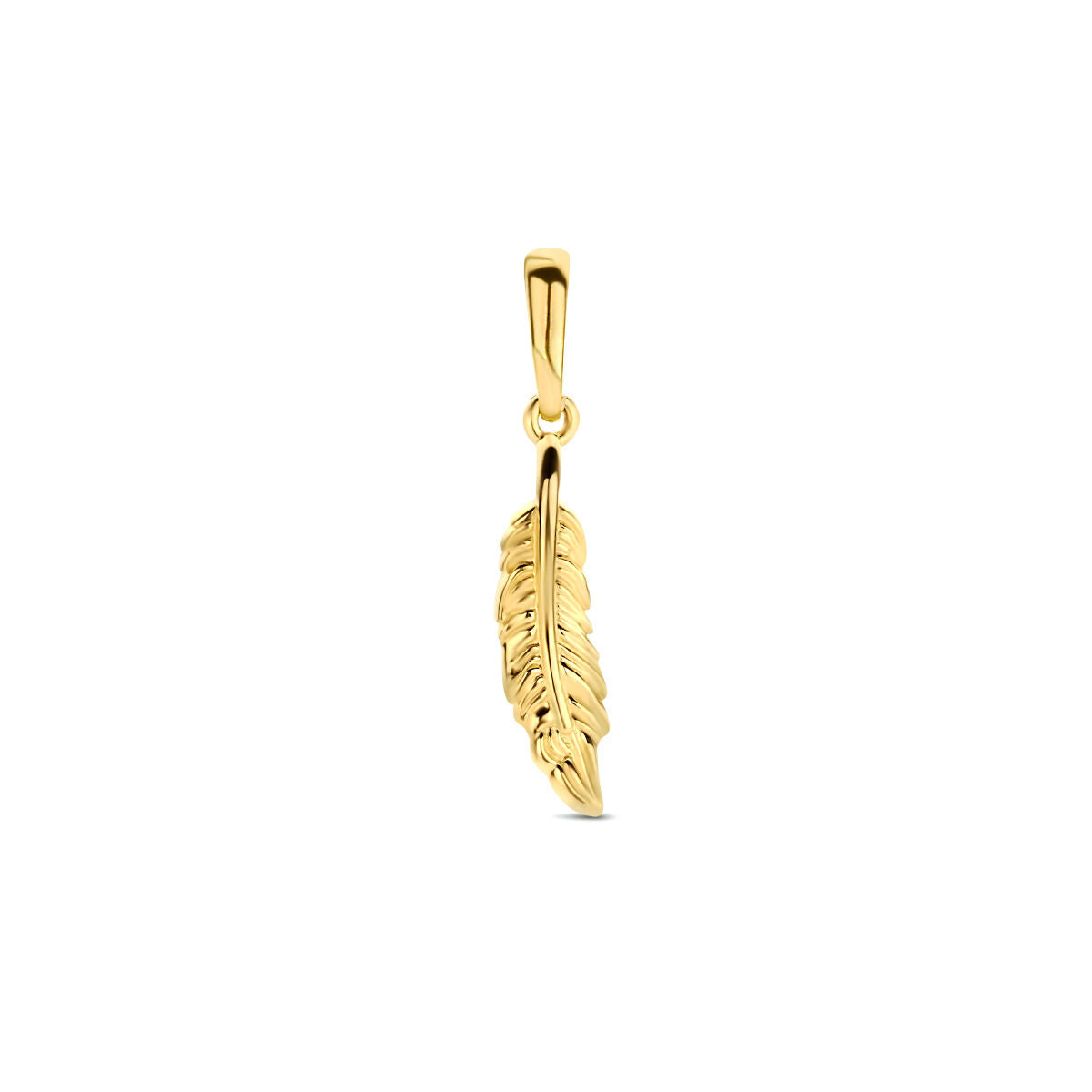 pendentif plume en or jaune 14 carats.