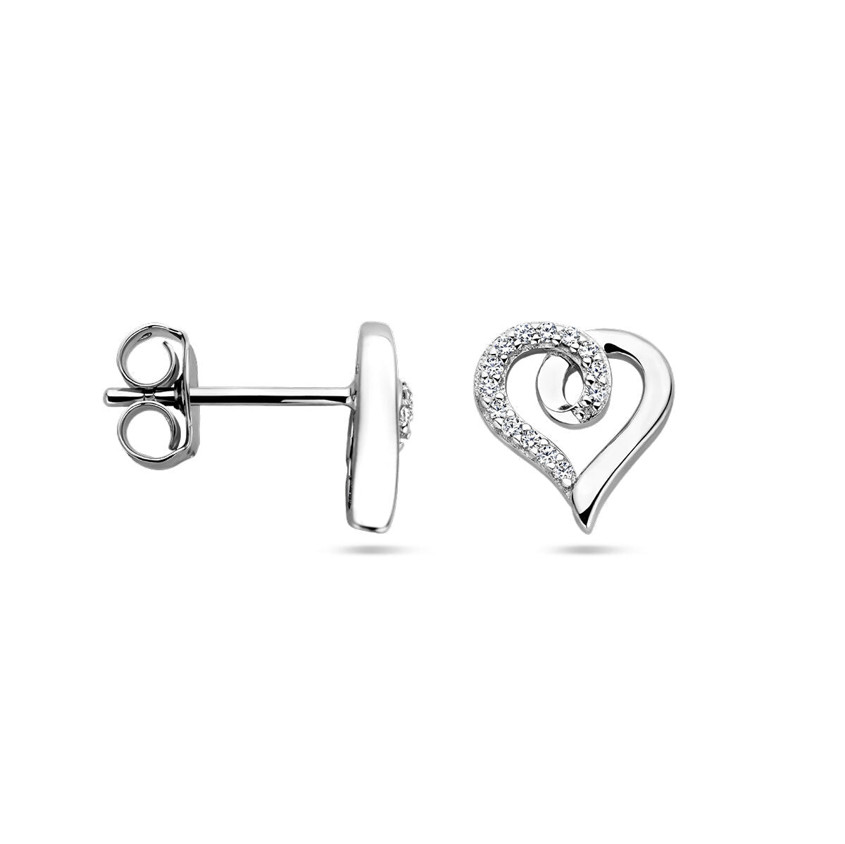 puces d'oreilles cœur et zircone argent rhodié