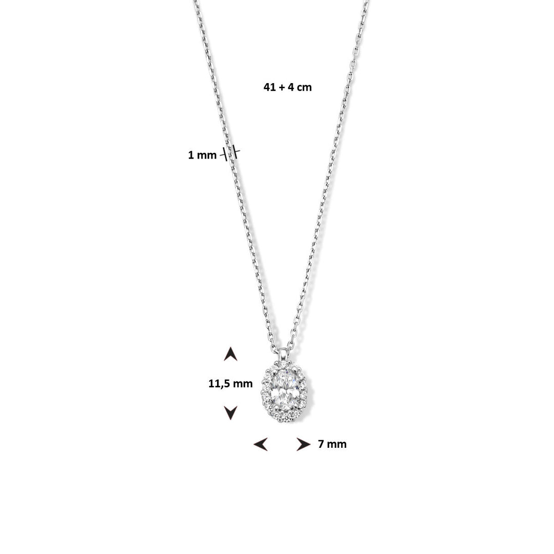 collier zirkonia 41 + 4 cm halo zilver gerhodineerd
