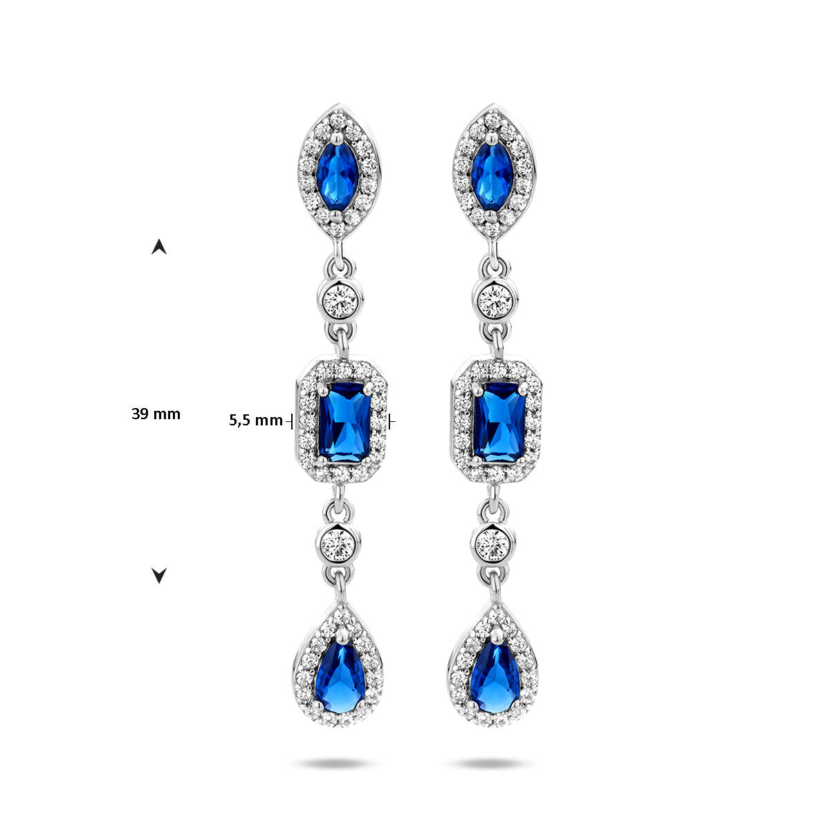 boucles d'oreilles saphir blanc et bleu zircone argent rhodié