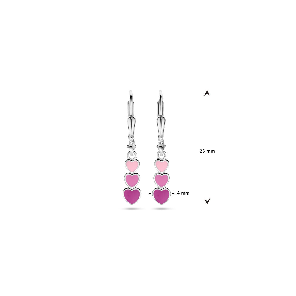 boucles d'oreilles cœurs émail brisur crochet 25 mm argent rhodié