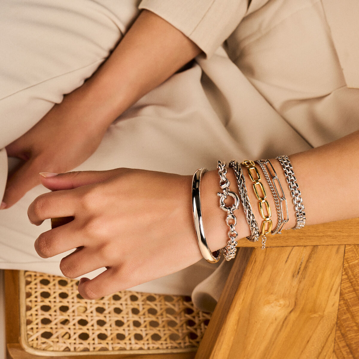 bracelet jasseron 7 mm avec grand fermoir à ressort argent rhodié