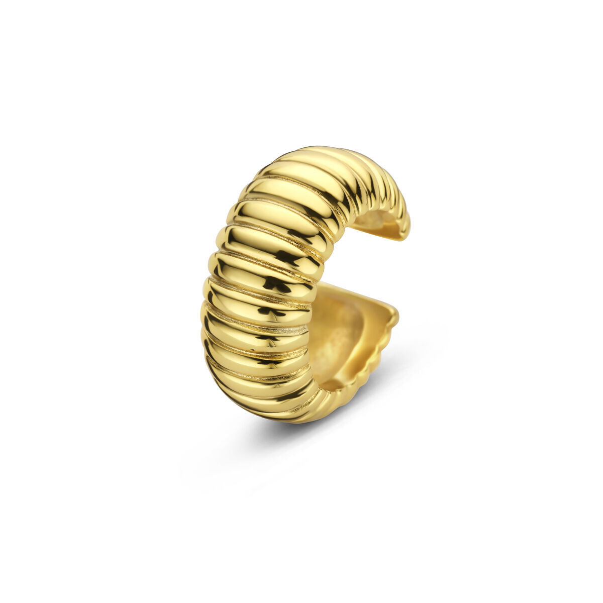 Boucle d'oreille en argent doré, au design ondulé et texturé.