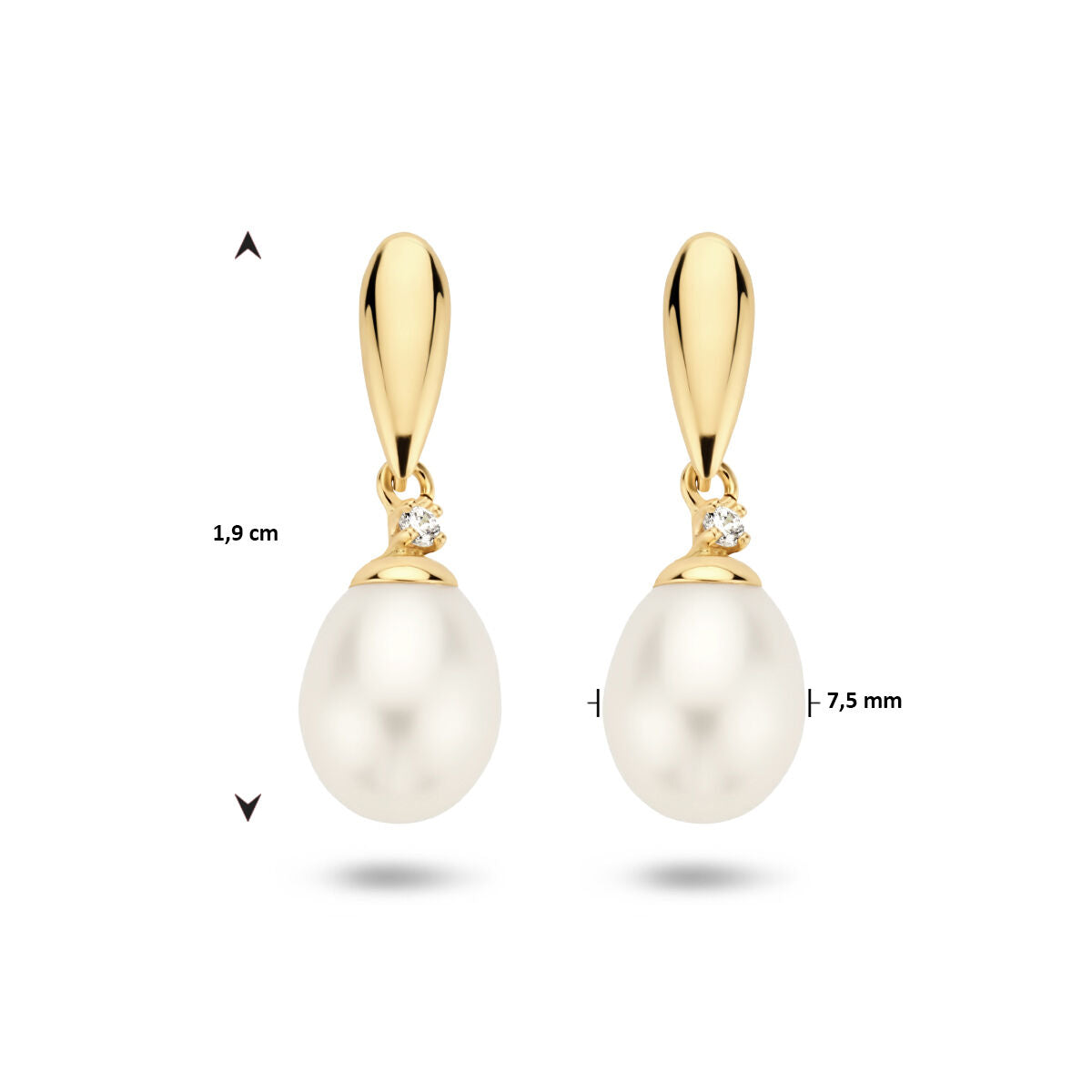 boucles d'oreilles perle et zircone 14K or jaune