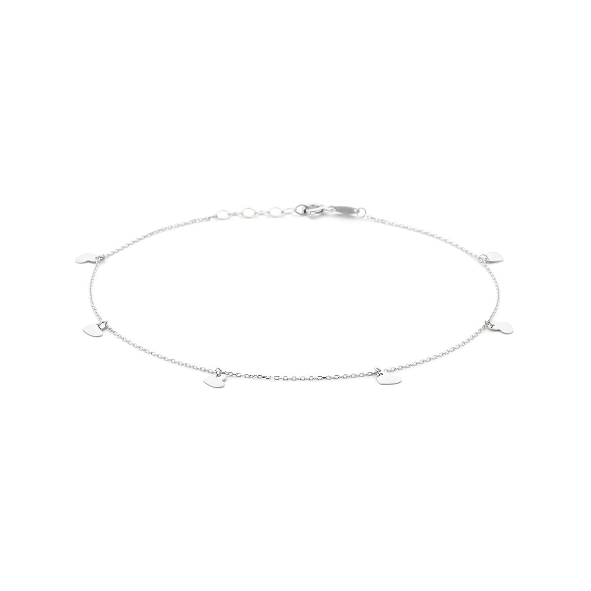 Bracelet en argent rhodié de 1,0 mm avec des cœurs, longueur de 24 + 2 cm.