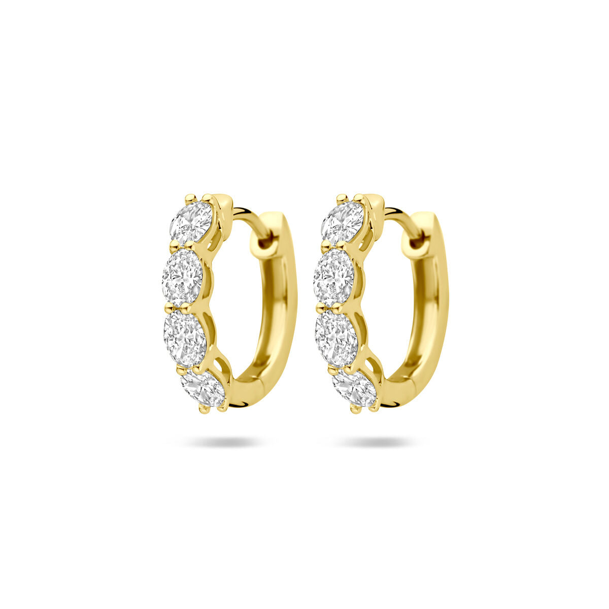 Boucles d'oreilles en or jaune 14K avec diamants lab grown de 0,80 ct, forme ronde et finition brillante.