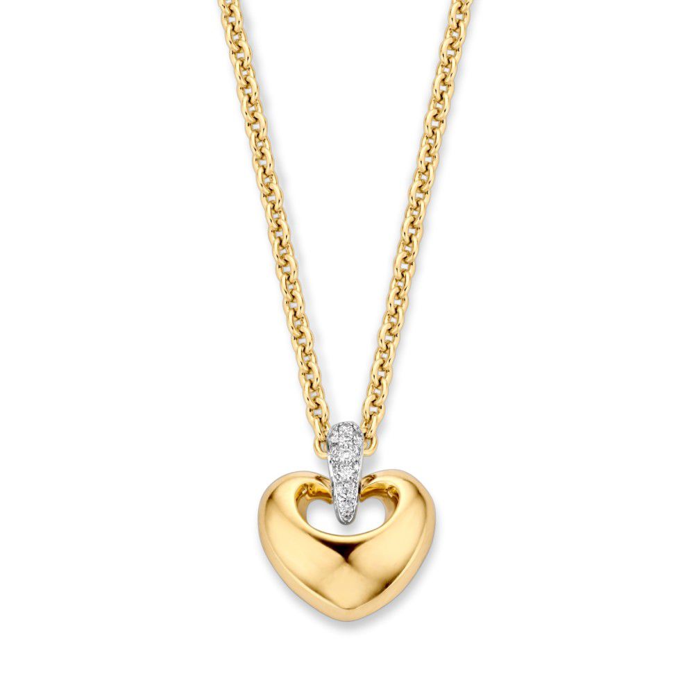 Pendentif en or jaune en forme de cœur avec un brillant de 0,05 ct.