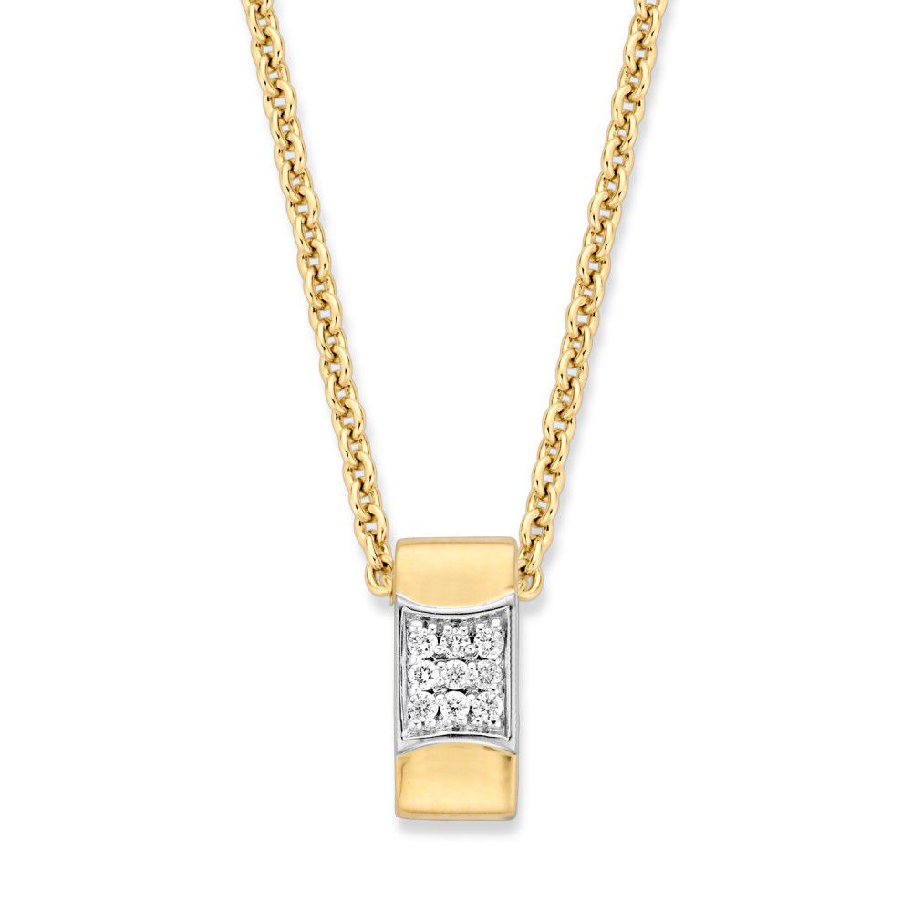 Pendentif en or jaune 14 carats avec diamant en pavé, chaîne délicate.