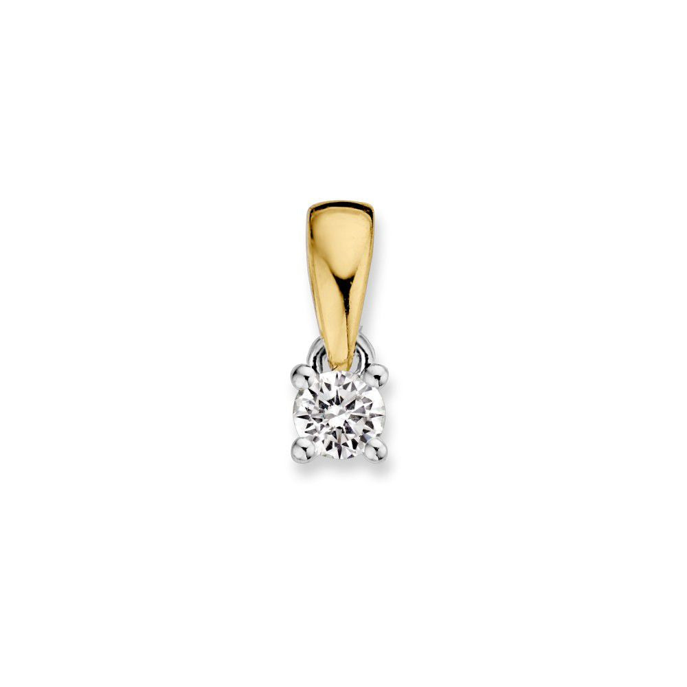 Pendentif bicolore en or avec un diamant brillant de 0,10 ct, design intemporel.