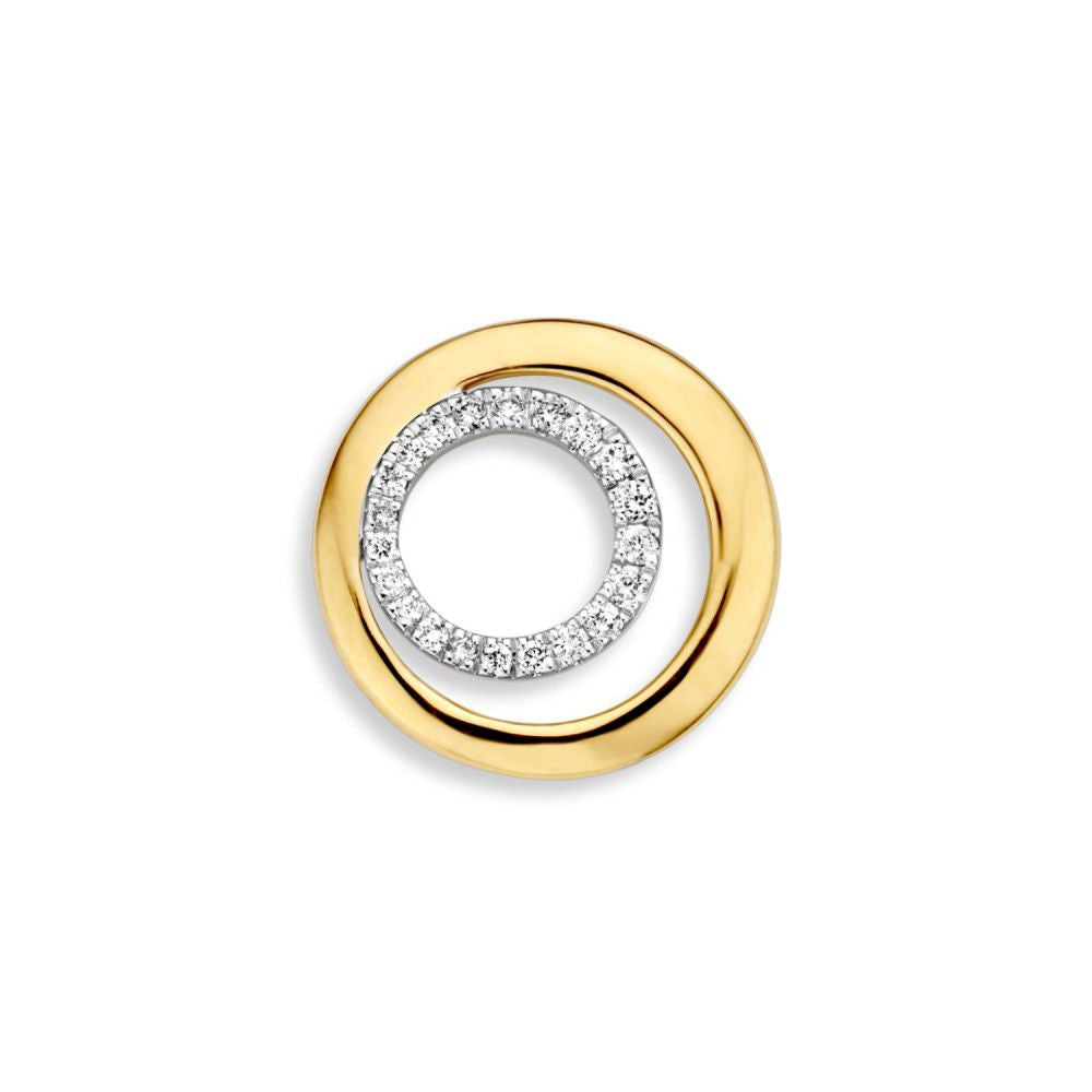 Pendentif bicolore en or blanc et or jaune avec un diamant brillant de 0,11 carat.
