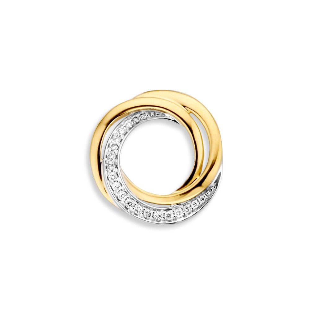Pendentif bicolore en or blanc et jaune avec diamant, 14 carats, 0,11 carat brillant.