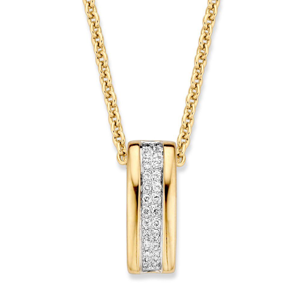 Pendentif bicolore en or jaune et blanc avec diamants en pavé, 14 carats, 0,14 crt.