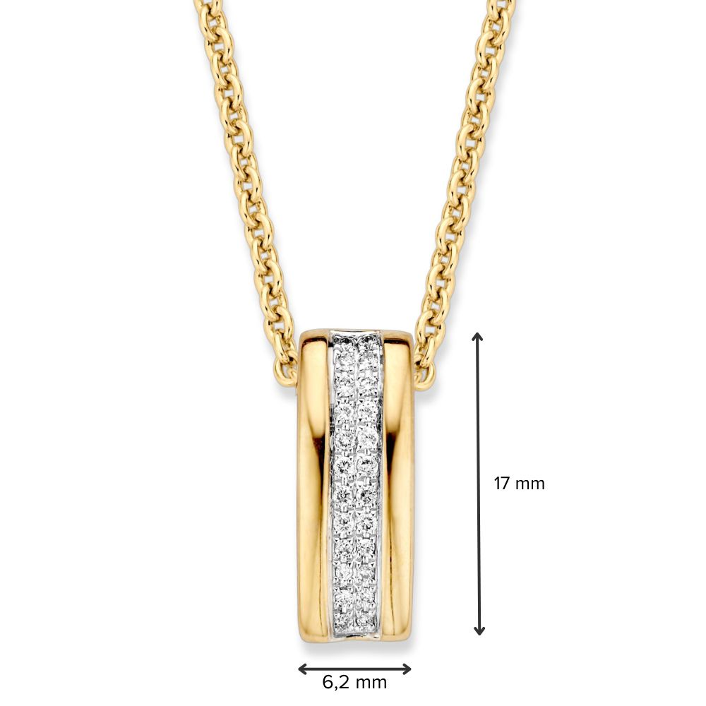 Pendentif bicolore en or jaune et or blanc avec diamants en sertissage pavé - 14 carats - 0,14 crt diamant
