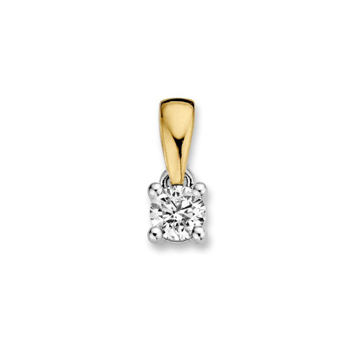 Bicolor 14 Karaat Gouden Solitair Hanger met 0,16ct Briljant Diamant