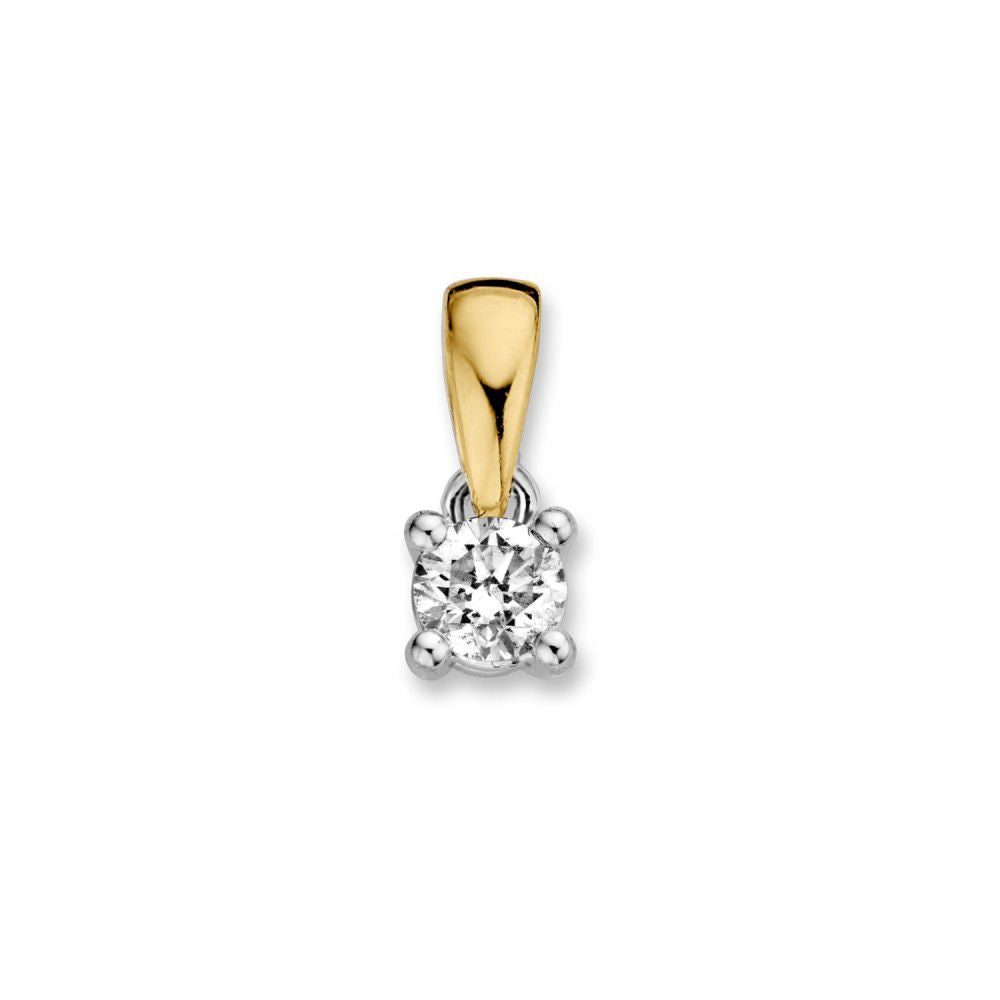 Pendentif bicolore en or 14 carats avec un diamant brillant de 0,20 ct.