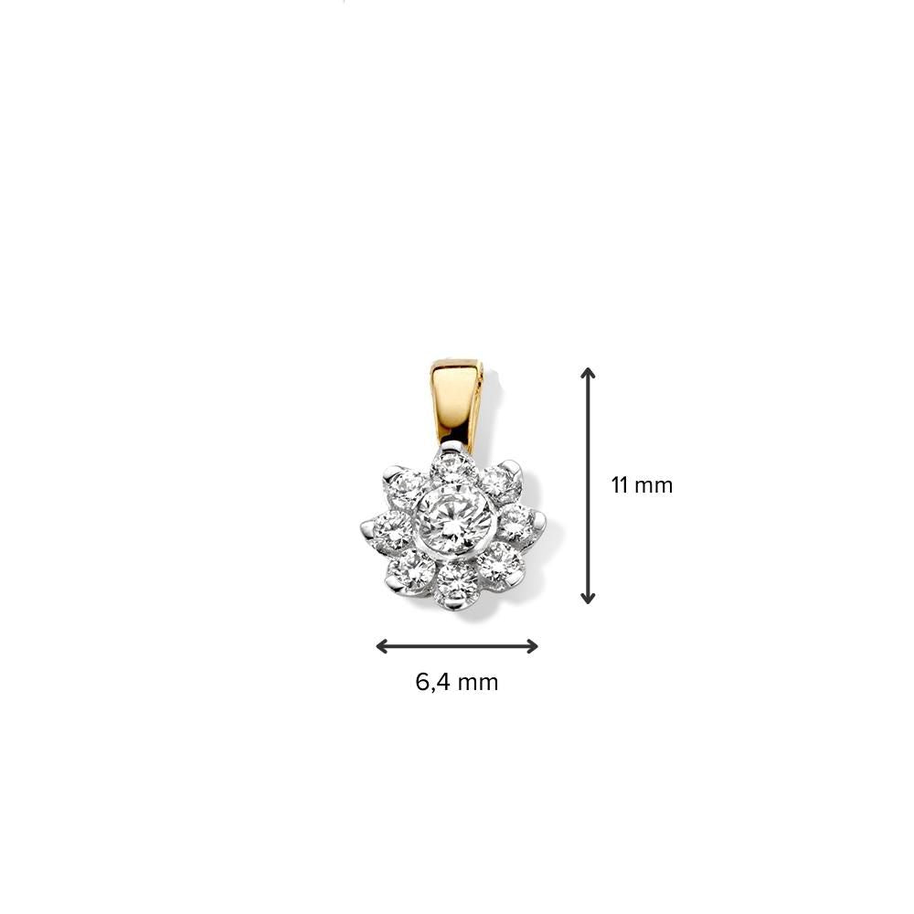 Pendentif entourage en or jaune avec diamant brillant - 14 carats - 0,21 crt diamant