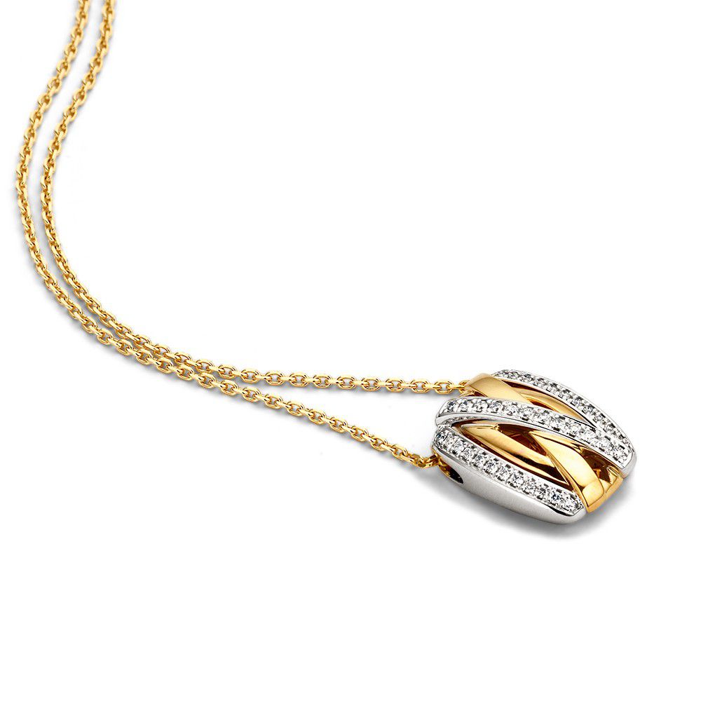 Pendentif bicolore en or avec diamant brillant de 0,25 ct, chaîne en or.