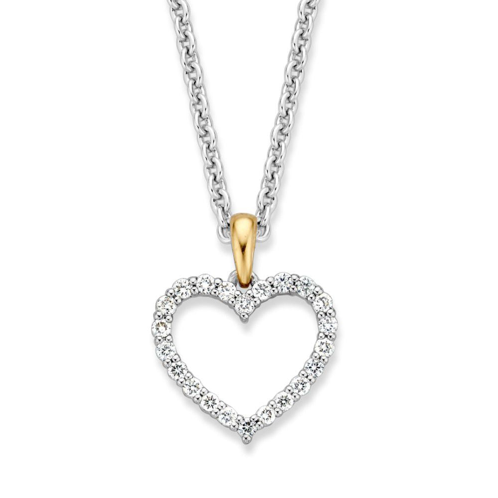 Pendentif en forme de cœur en or avec des diamants brillants de 0,26 ct, monté sur une chaîne argentée.