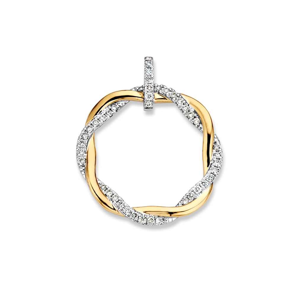 Pendentif bicolore en or avec bande torsadée et diamants.