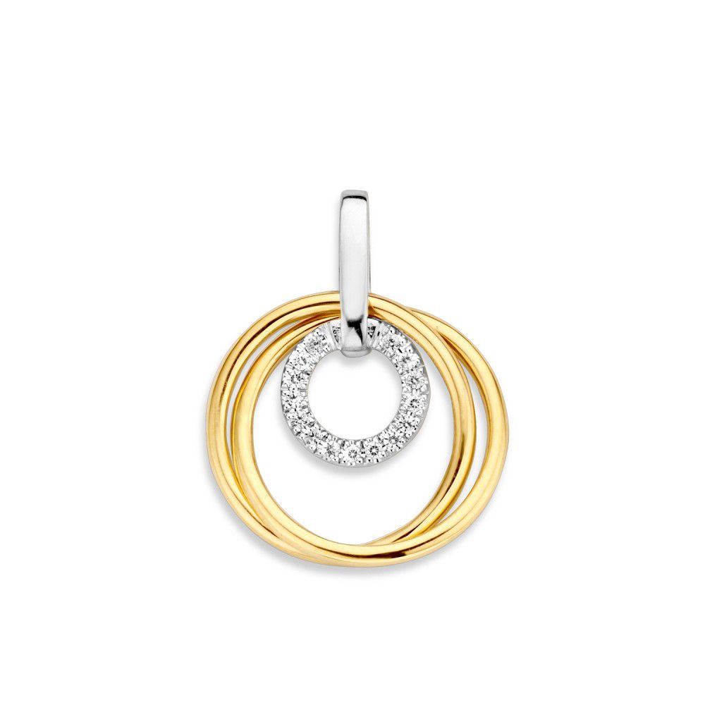 Pendentif bicolore en or avec zirconia, en or jaune et blanc de 14 carats, longueur de 22 mm.