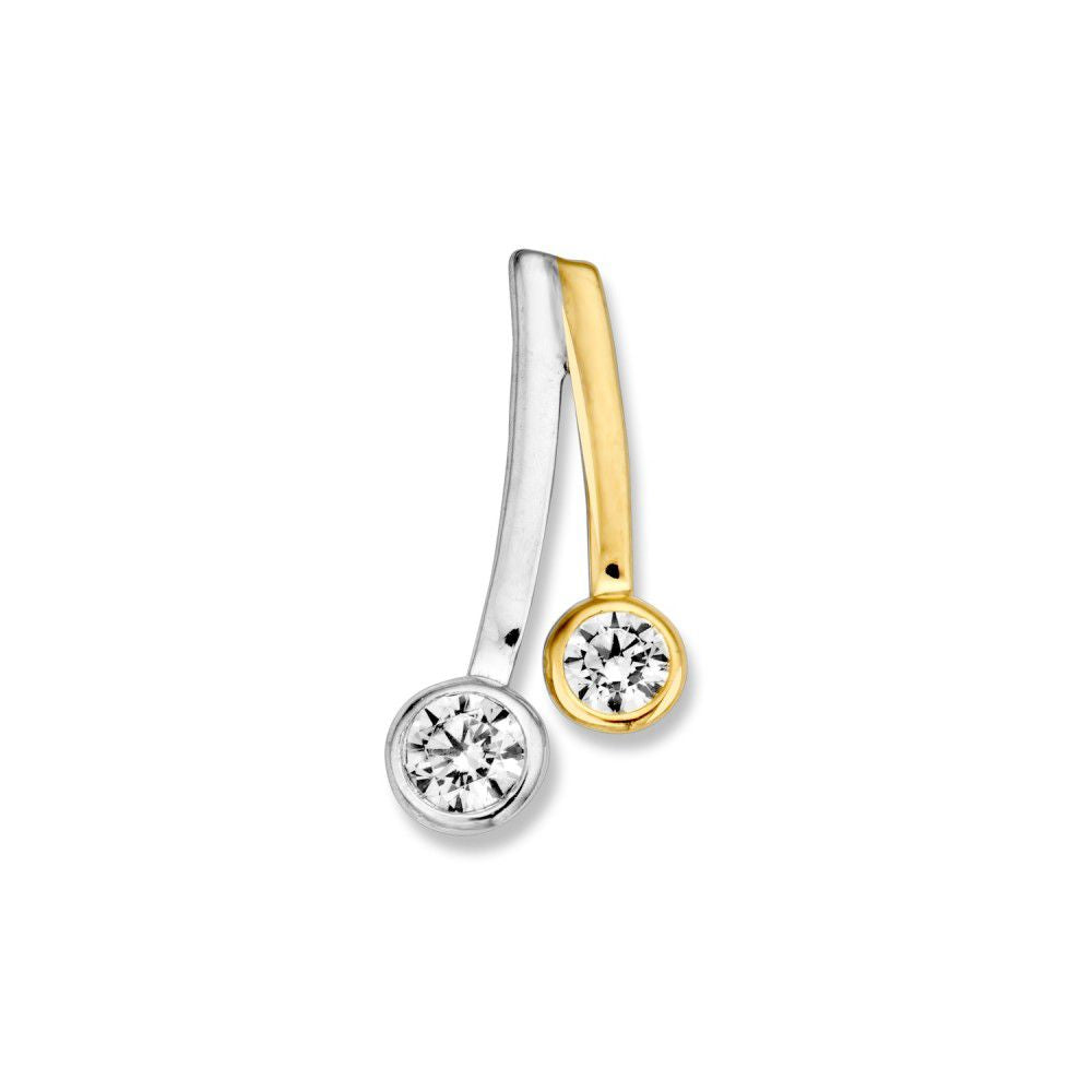 Pendentif bicolore en or blanc et or jaune avec zirconia, design élégant et intemporel.
