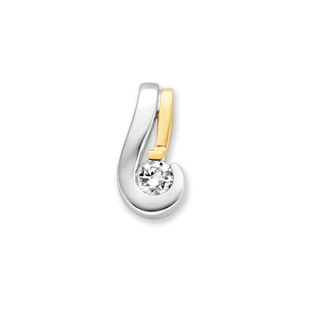 Pendentif bicolore en or blanc et or jaune avec zirconiums, au design subtil et chic.